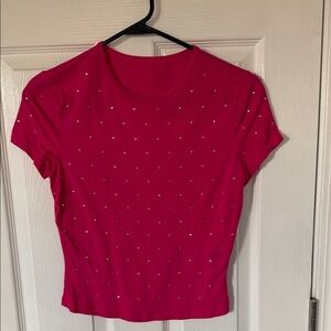 Fuchsia Embellished Short Sleeve Women's Top